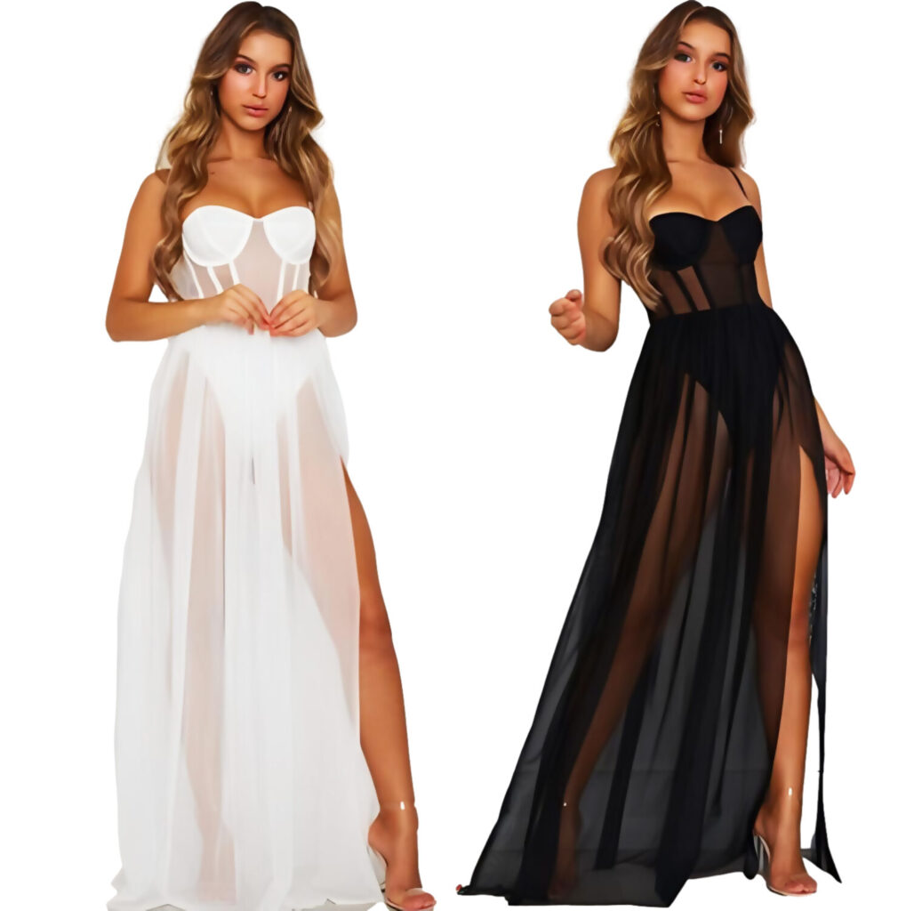 Translucent Double Slit Teal Long Dress by My Secret Drawer® mysecretdrawer.com 28
