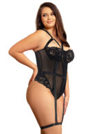 Sheer Voile and Lace Bra Teddy With Thigh Garter Bands